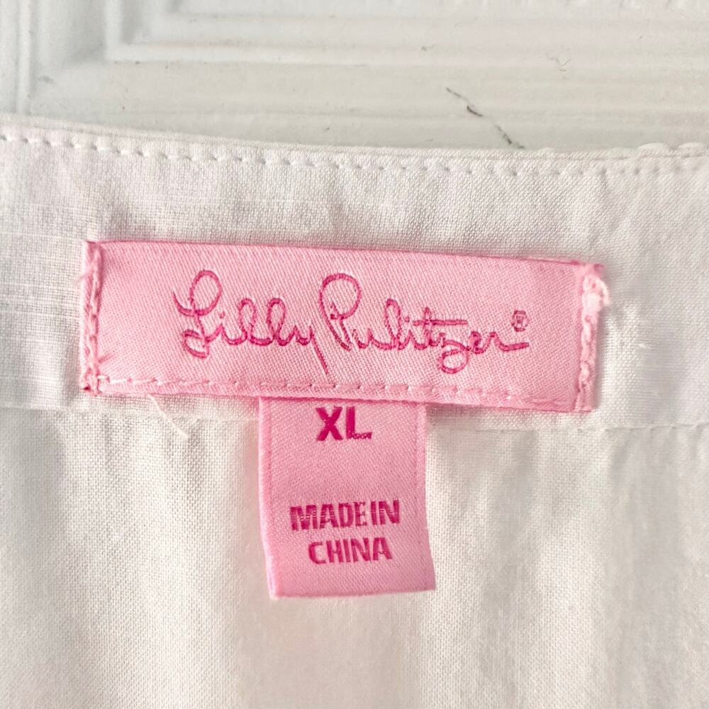 Lilly Pulitzer White Delisa Beaded Boho Beach Tunic Mini Dress Tie Waist Belt XL - Picture 7 of 12